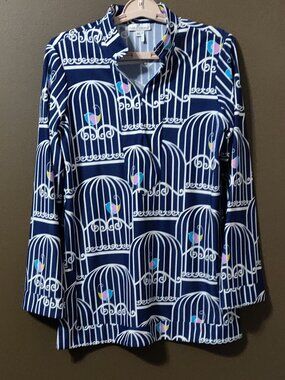 Jude Connally Chris Tunic In Navy Bird Cage SIZE MEDIUM
